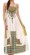 Sakkas Karla Smocked Bust Adjustable Strap Long Dress #color_White