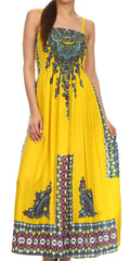 Sakkas Karla Smocked Bust Adjustable Strap Long Dress #color_Yellow