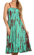 Sakkas Aya Smocked Tie Dye Bodice Mid Length Adjustable Spaghetti Straps Dress#color_Mint