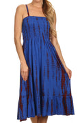 Sakkas Aya Smocked Tie Dye Bodice Mid Length Adjustable Spaghetti Straps Dress#color_RoyalBlue