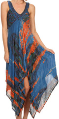 Sakkas Lala Smocked Back Handkerchief Hem V-Neck Sleeveless Dress#color_Blue