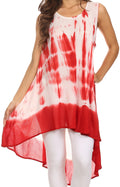 Sakkas Rae Mid Length Tie Dye Hi Low Dress / Cover Up#color_ Red