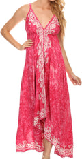 Sakkas Neyva Long Handkerchief Hem Embroidered Dyed Spaghetti Strap Batik Dress #color_Pink