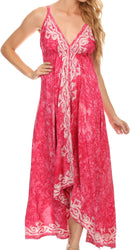 Sakkas Neyva Long Handkerchief Hem Embroidered Dyed Spaghetti Strap Batik Dress
