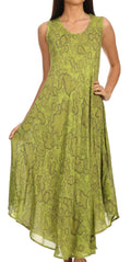 Sakkas Eva Sleeveless Freckled Dyed Scoopneck Long Caftan Dress / Cover Up#color_Green