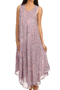 Sakkas Eva Sleeveless Freckled Dyed Scoopneck Long Caftan Dress / Cover Up#color_Purple
