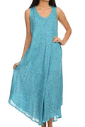 Sakkas Eva Sleeveless Freckled Dyed Scoopneck Long Caftan Dress / Cover Up#color_Turquoise