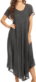 Sakkas Lila Freckled Dyed Cap Sleeve Scoopneck Long Caftan Dress / Cover Up#color_Black