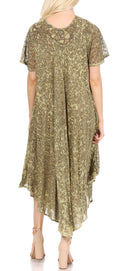 Sakkas Lila Freckled Dyed Cap Sleeve Scoopneck Long Caftan Dress / Cover Up