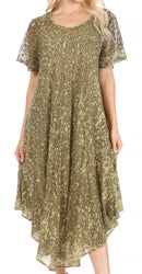 Sakkas Lila Freckled Dyed Cap Sleeve Scoopneck Long Caftan Dress / Cover Up