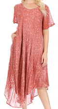 Sakkas Lila Freckled Dyed Cap Sleeve Scoopneck Long Caftan Dress / Cover Up#color_Mauve