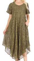 Sakkas Lila Freckled Dyed Cap Sleeve Scoopneck Long Caftan Dress / Cover Up#color_Olive