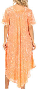 Sakkas Lila Freckled Dyed Cap Sleeve Scoopneck Long Caftan Dress / Cover Up