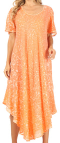 Sakkas Lila Freckled Dyed Cap Sleeve Scoopneck Long Caftan Dress / Cover Up#color_Salmon