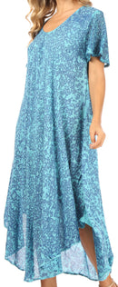 Sakkas Lila Freckled Dyed Cap Sleeve Scoopneck Long Caftan Dress / Cover Up