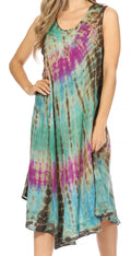 Sakkas Nora Sleeveless Embroidered Short Tie Dye Caftan Dress / Cover Up#color_1-Blue