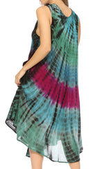 Sakkas Nora Sleeveless Embroidered Short Tie Dye Caftan Dress / Cover Up