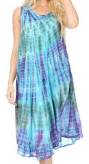 Sakkas Nora Sleeveless Embroidered Short Tie Dye Caftan Dress / Cover Up
