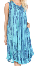 Sakkas Nora Sleeveless Embroidered Short Tie Dye Caftan Dress / Cover Up#color_2-PacificBlue
