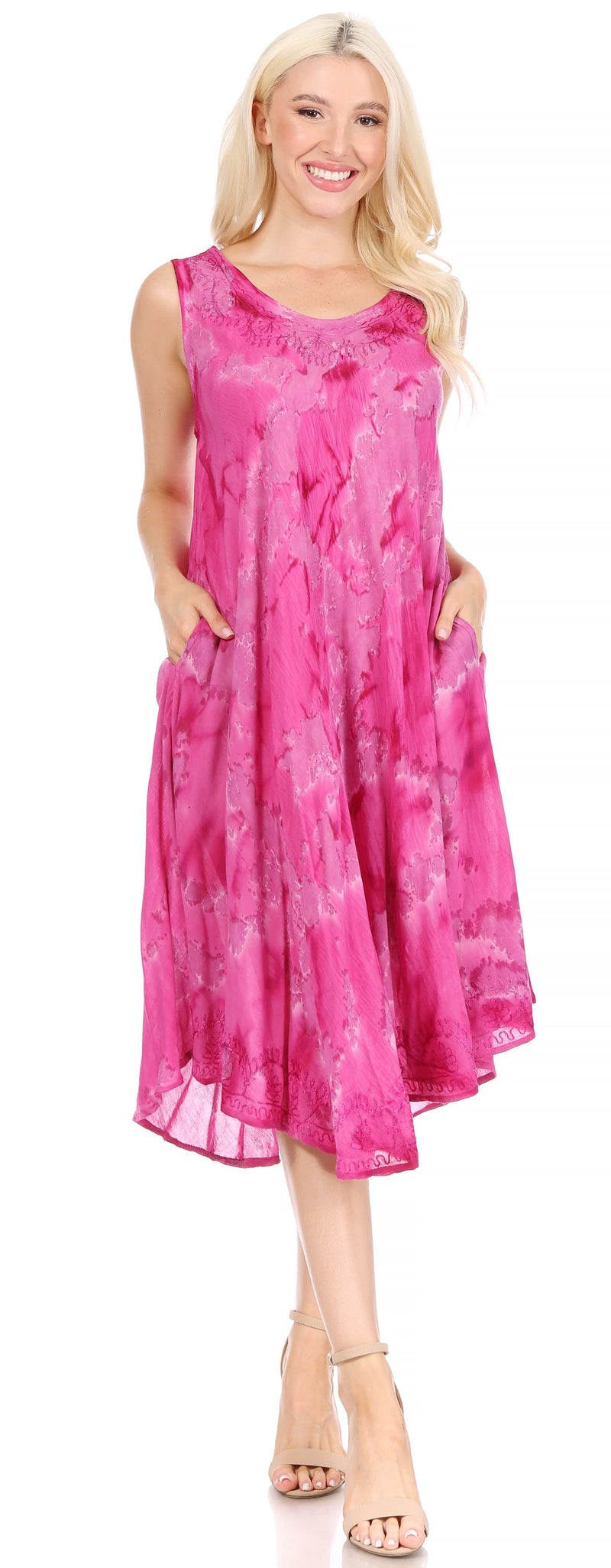 Sakkas Nora Sleeveless Embroidered Short Tie Dye Caftan Dress / Cover Up