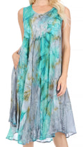 Sakkas Nora Sleeveless Embroidered Short Tie Dye Caftan Dress / Cover Up#color_3-GreenGrey