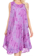 Sakkas Nora Sleeveless Embroidered Short Tie Dye Caftan Dress / Cover Up#color_3-Purple