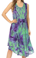 Sakkas Nora Sleeveless Embroidered Short Tie Dye Caftan Dress / Cover Up#color_4-Green