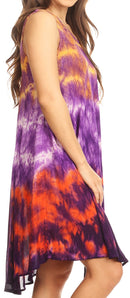 Sakkas Nora Sleeveless Embroidered Short Tie Dye Caftan Dress / Cover Up