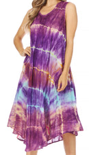 Sakkas Nora Sleeveless Embroidered Short Tie Dye Caftan Dress / Cover Up