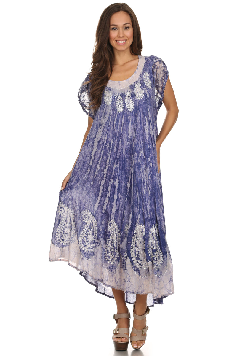 Sakkas  Bree Long Embroidered Cap Sleeve Marbled Dress