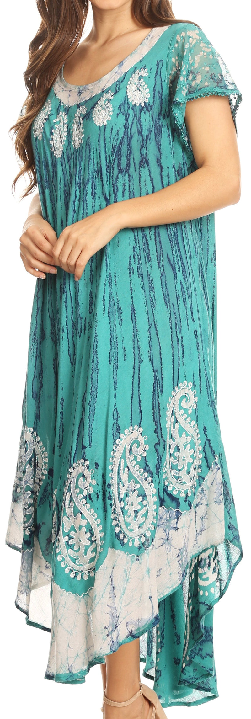 Sakkas  Bree Long Embroidered Cap Sleeve Marbled Dress