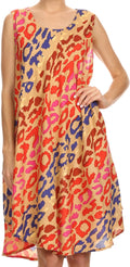 Sakkas Spal Mid Length Scoop Neck Tank Top Printed Batik Caftan Dress / Cover Up#color_16501-beige
