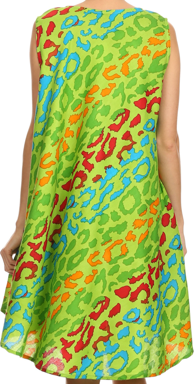 Sakkas Spal Mid Length Scoop Neck Tank Top Printed Batik Caftan Dress / Cover Up