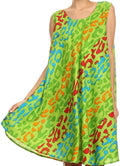 Sakkas Spal Mid Length Scoop Neck Tank Top Printed Batik Caftan Dress / Cover Up#color_16501-Green