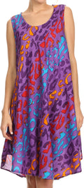 Sakkas Spal Mid Length Scoop Neck Tank Top Printed Batik Caftan Dress / Cover Up#color_16501-Purple