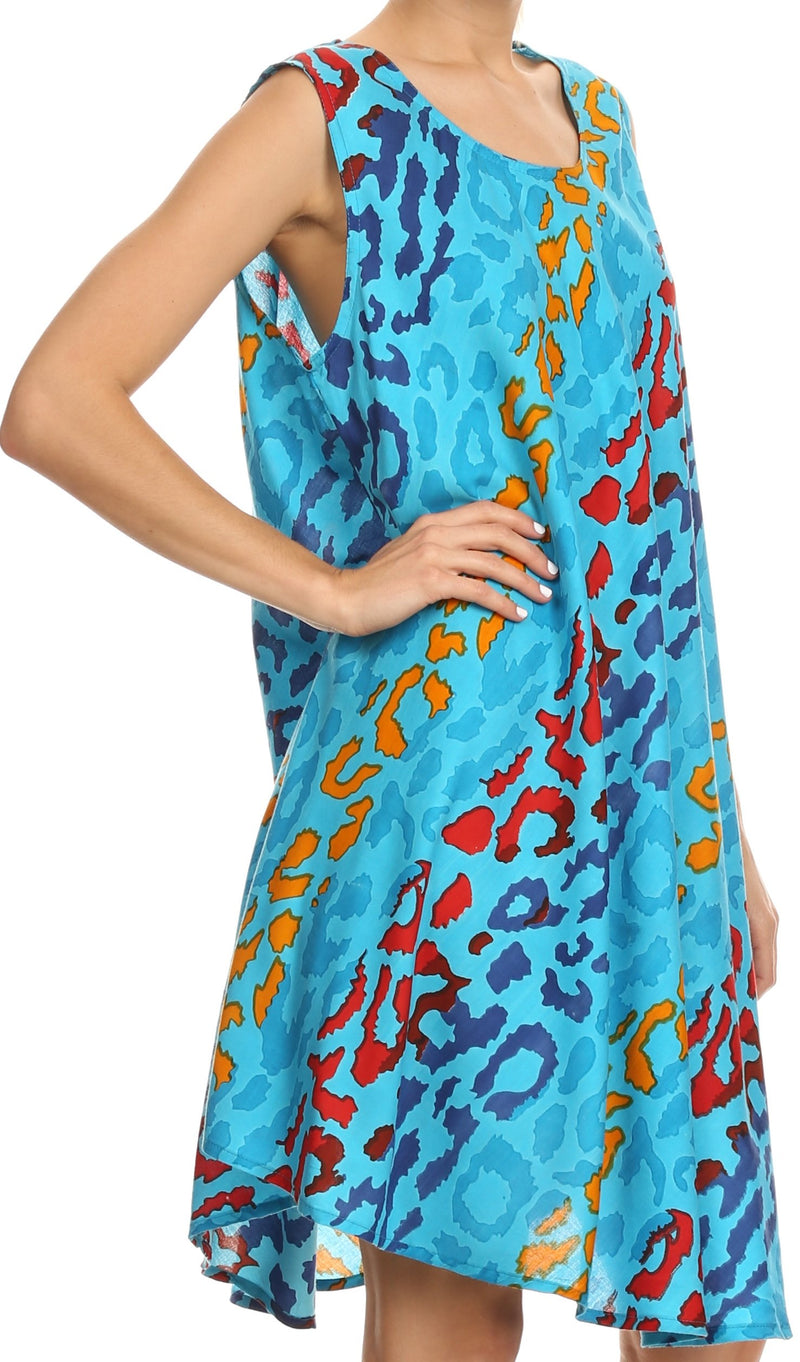 Sakkas Spal Mid Length Scoop Neck Tank Top Printed Batik Caftan Dress / Cover Up