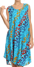 Sakkas Spal Mid Length Scoop Neck Tank Top Printed Batik Caftan Dress / Cover Up#color_16501-Turquoise