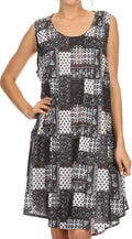 Sakkas Spal Mid Length Scoop Neck Tank Top Printed Batik Caftan Dress / Cover Up#color_16502-Black