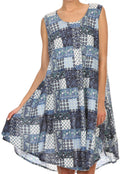 Sakkas Spal Mid Length Scoop Neck Tank Top Printed Batik Caftan Dress / Cover Up#color_16502-Navy