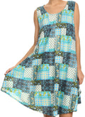 Sakkas Spal Mid Length Scoop Neck Tank Top Printed Batik Caftan Dress / Cover Up#color_16502-Turquoise