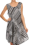 Sakkas Spal Mid Length Scoop Neck Tank Top Printed Batik Caftan Dress / Cover Up#color_16503-Black