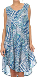 Sakkas Spal Mid Length Scoop Neck Tank Top Printed Batik Caftan Dress / Cover Up#color_16503-Blue