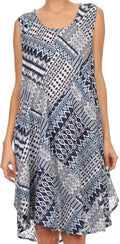 Sakkas Spal Mid Length Scoop Neck Tank Top Printed Batik Caftan Dress / Cover Up#color_16503-Navy