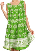 Sakkas Spal Mid Length Scoop Neck Tank Top Printed Batik Caftan Dress / Cover Up#color_16504-Green