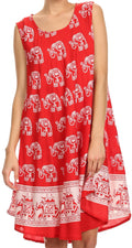 Sakkas Spal Mid Length Scoop Neck Tank Top Printed Batik Caftan Dress / Cover Up#color_16504-red