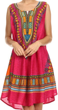 Sakkas Spal Mid Length Scoop Neck Tank Top Printed Batik Caftan Dress / Cover Up#color_16506-Pink