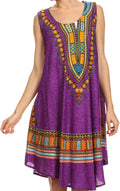 Sakkas Spal Mid Length Scoop Neck Tank Top Printed Batik Caftan Dress / Cover Up#color_16506-Purple