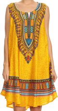 Sakkas Spal Mid Length Scoop Neck Tank Top Printed Batik Caftan Dress / Cover Up#color_16506-yellw