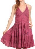 Sakkas Laye Short Adjustable Halter Top Embroidered Floral Batik Circle Dress#color_Pink