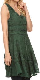 Sakkas Jaydence Short Floral Embroidered Deep Neck Tank Top Sleeveless Batik Dress